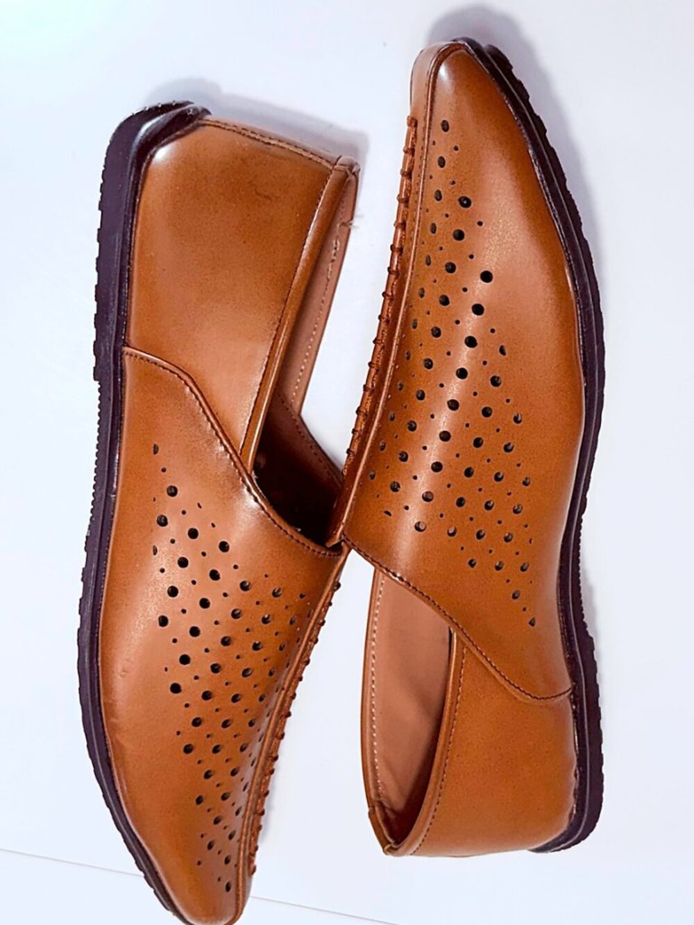 Fausto Men's Tan Perforated Leather Slip On/Loafers